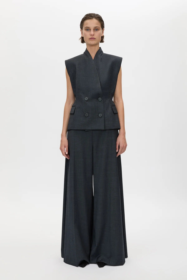 Ascent Wide Leg Side Pleat Pant Dark Grey by camilla and marc – tailored wool wide leg pants with box pleat detailing.