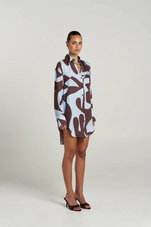 Ash Long Sleeve Shirt Mirage by Summi Summi – oversized cupro rayon shirt with exclusive abstract Mirage print.
