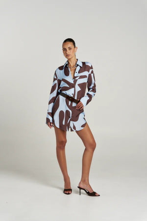 Ash Long Sleeve Shirt Mirage by Summi Summi – oversized cupro rayon shirt with exclusive abstract Mirage print.