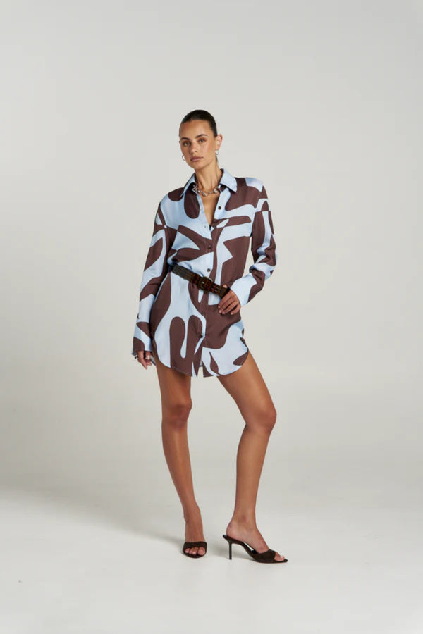 Ash Long Sleeve Shirt Mirage by Summi Summi – oversized cupro rayon shirt with exclusive abstract Mirage print.