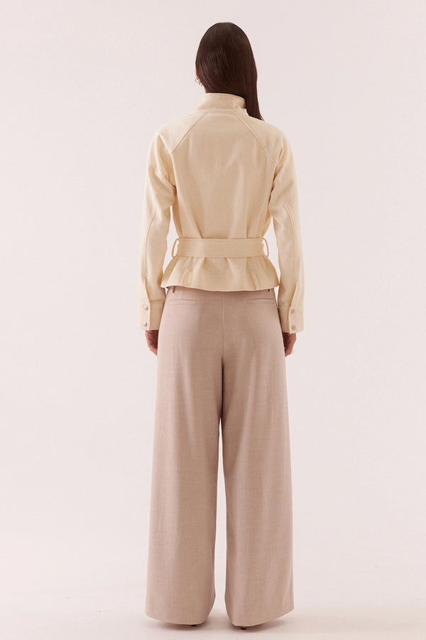 Asha Jacket Pannacotta by Sovere – relaxed cotton jacket with stand collar and adjustable belt detailing.