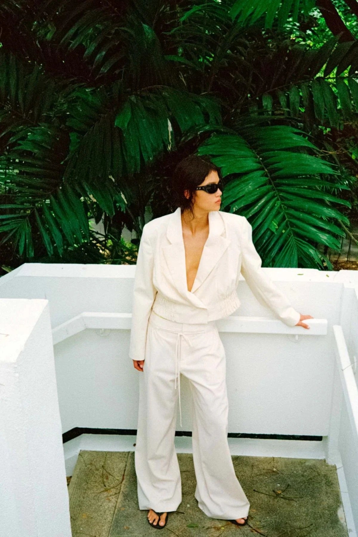 Astrid Wide Leg Pant by Bec + Bridge, a soft ecru tailored pant with faux drawstring detail and relaxed wide-leg fit for refined summer styling.