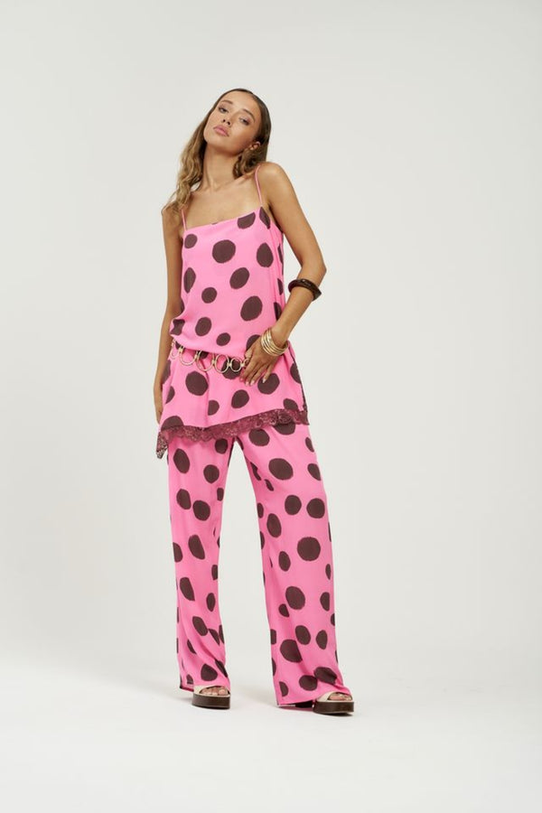 Asym Shift Top Big Dotty by Summi Summi – asymmetrical viscose top with bold dot print for elevated summer styling.