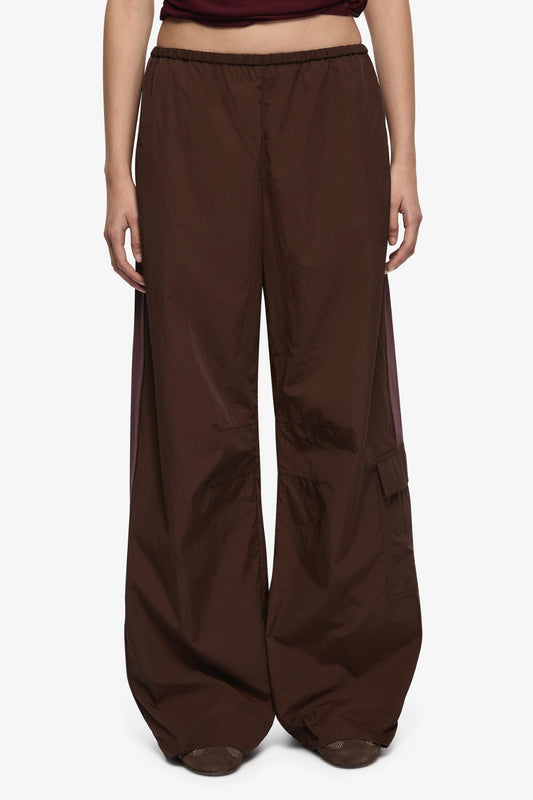 Atira Pant Choc Plum by Bec + Bridge, wide leg contrast panel pants, perfect for elevated off duty styling
