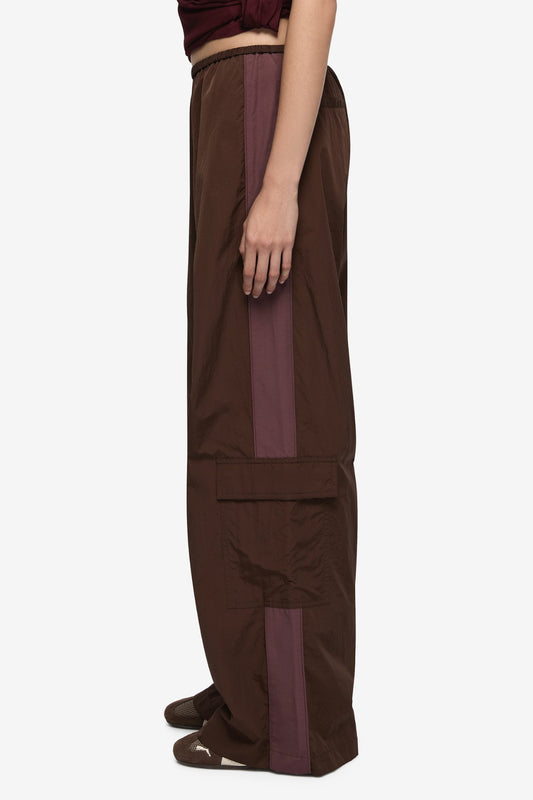Atira Pant Choc Plum by Bec + Bridge, wide leg contrast panel pants, perfect for elevated off duty styling