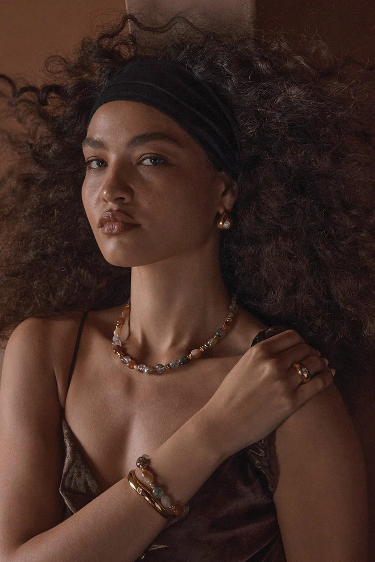 Atrani Bracelet Gold by Amber Sceats, gold-plated bracelet with rutilated quartz stones, a trendy piece perfect for chic events or everyday elegance.