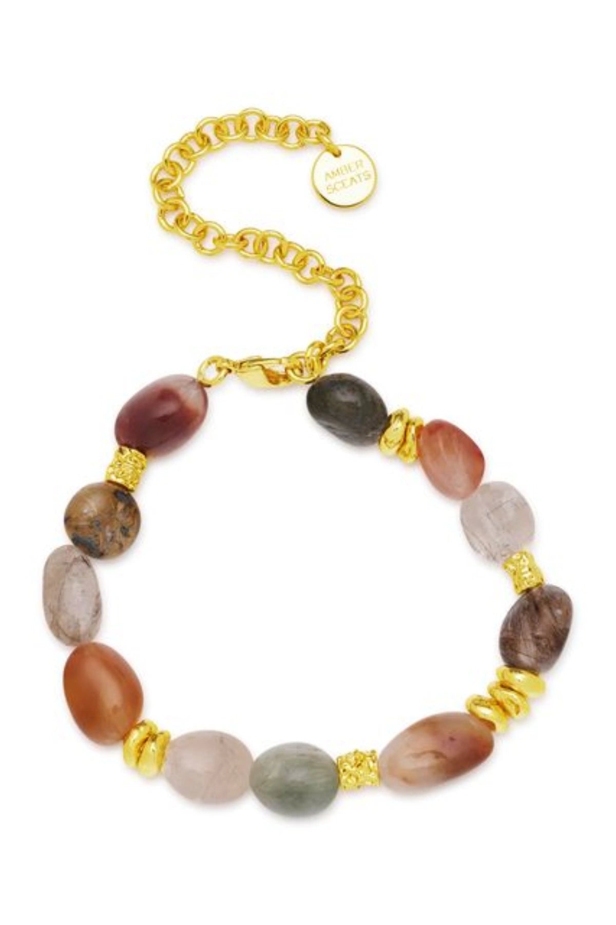 Atrani Bracelet Gold by Amber Sceats, gold-plated bracelet with rutilated quartz stones, a trendy piece perfect for chic events or everyday elegance.