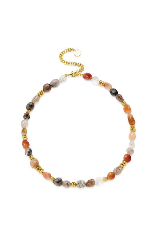 Atrani Necklace by Amber Sceats, a one-of-a-kind design featuring mixed Rutilated Quartz and 24K gold-plated accents. Perfect for elevated layering.
