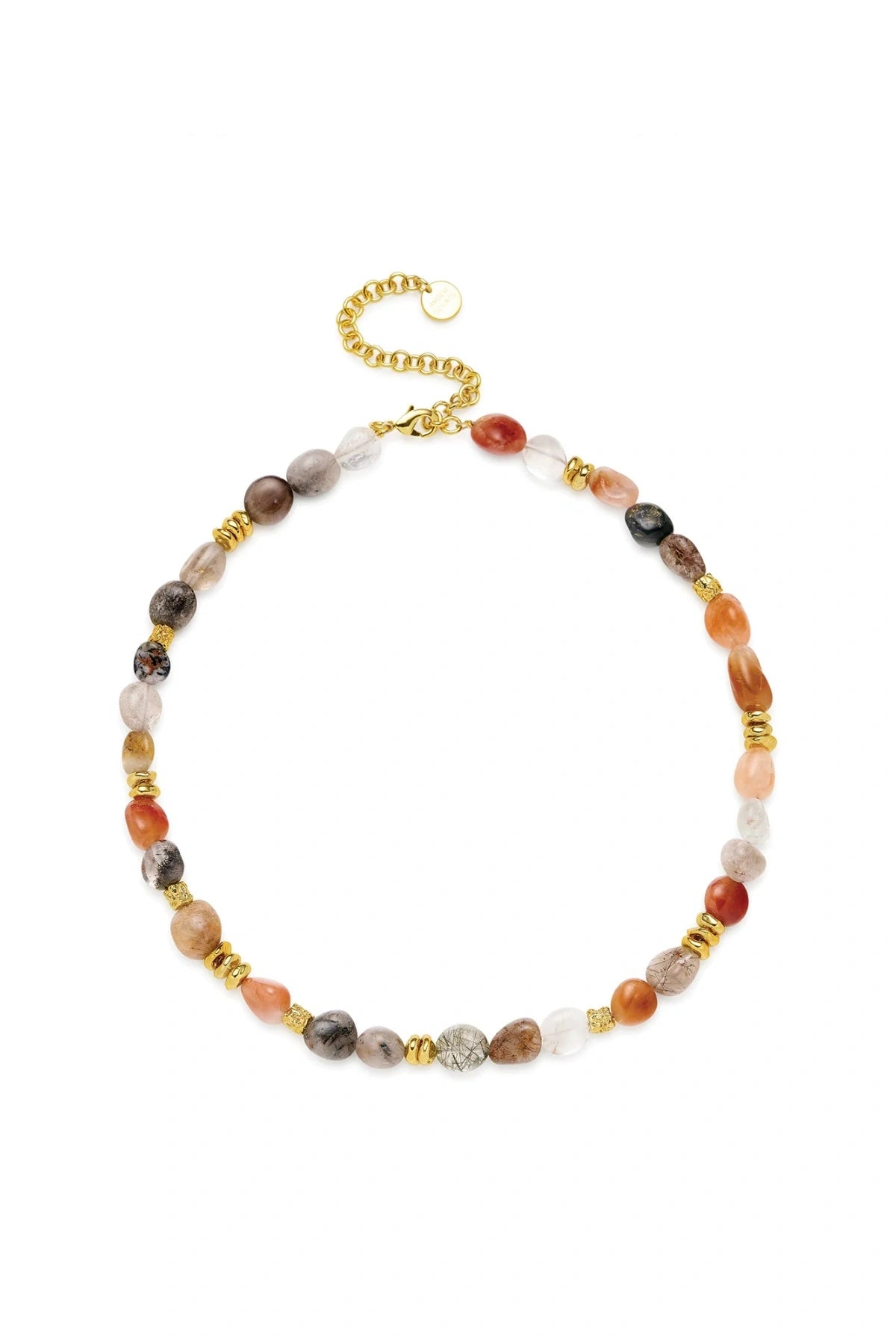 Atrani Necklace by Amber Sceats, a one-of-a-kind design featuring mixed Rutilated Quartz and 24K gold-plated accents. Perfect for elevated layering.
