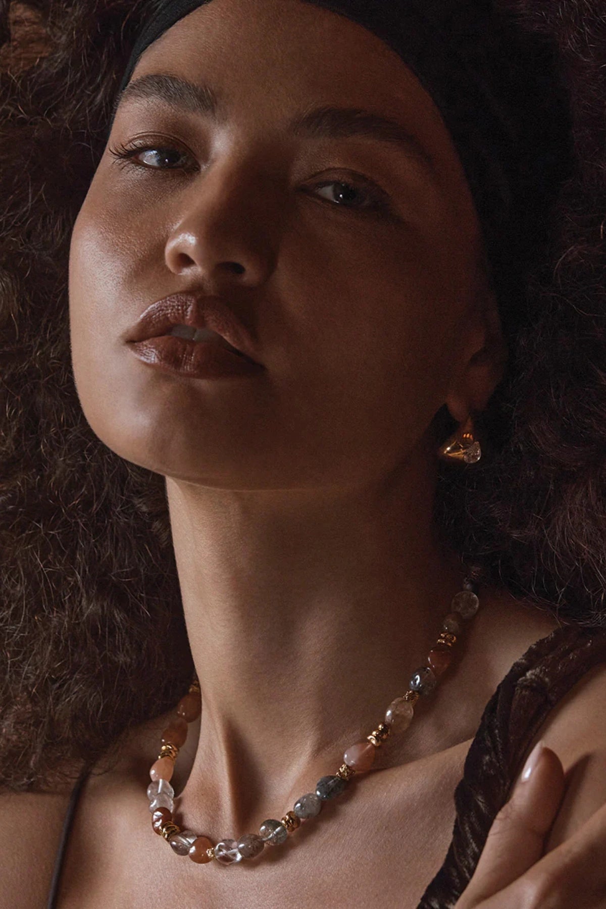 Atrani Necklace by Amber Sceats, a one-of-a-kind design featuring mixed Rutilated Quartz and 24K gold-plated accents. Perfect for elevated layering.
