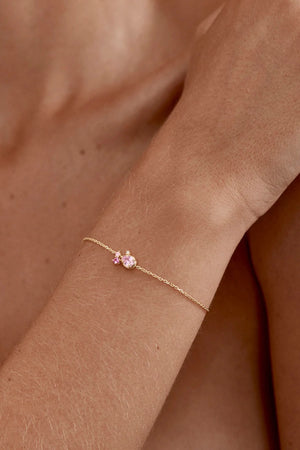 Awaken Love Bracelet by By Charlotte – 18k gold vermeil bracelet with pink cubic zirconia cluster on adjustable fine chain.