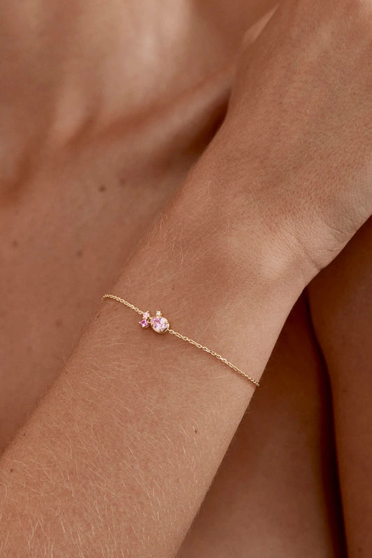 Awaken Love Bracelet by By Charlotte – 18k gold vermeil bracelet with pink cubic zirconia cluster on adjustable fine chain.
