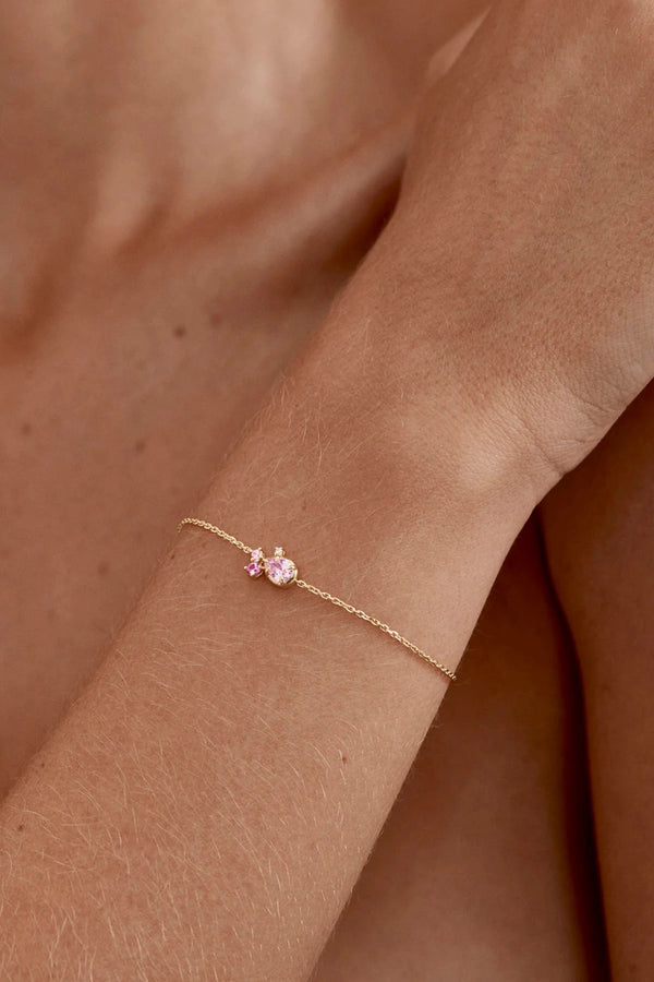Awaken Love Bracelet by By Charlotte – 18k gold vermeil bracelet with pink cubic zirconia cluster on adjustable fine chain.