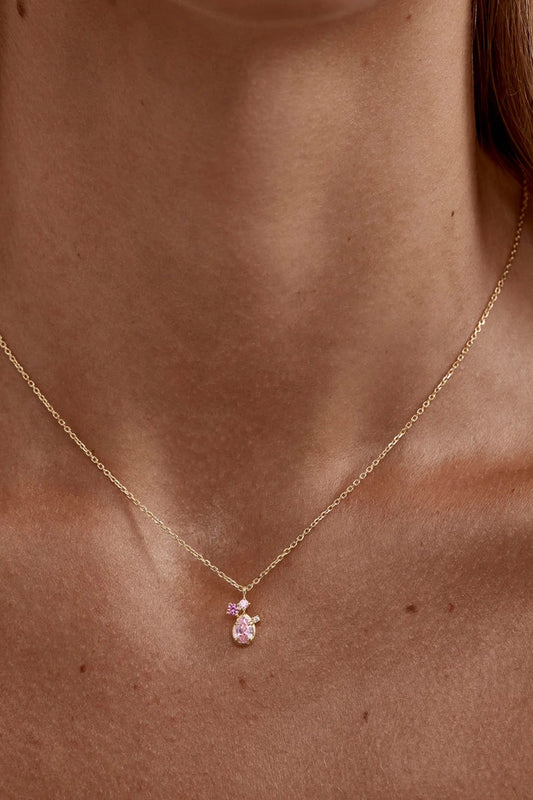 Awaken Love Necklace by By Charlotte – 18k gold vermeil necklace with pink cubic zirconia cluster pendant on adjustable fine chain.