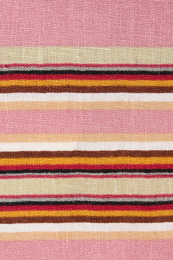 Axel Maxi Dress in Luis Stripe Dusty Mauve by Faithfull the Brand, a halter knit dress in mauve and olive tones. Perfect for warm-weather getaways.