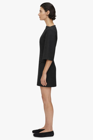 Aya Mini Dress by Camilla and Marc in black, mini tailored silhouette with bell sleeves and subtle button detailing.