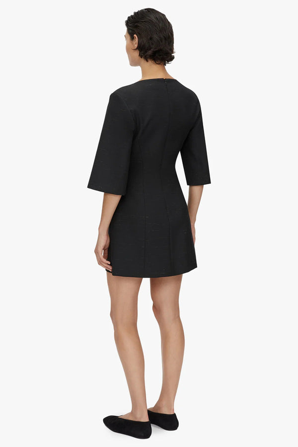 Aya Mini Dress by Camilla and Marc in black, mini tailored silhouette with bell sleeves and subtle button detailing.