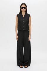 Aya Pant by Camilla and Marc in black, low-rise wool tailored design with subtle flare and pressed creases.