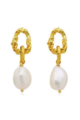 Azar Earrings by Amber Sceats - gold drop earrings with freshwater pearls and chain links, designed for elevated styling.
