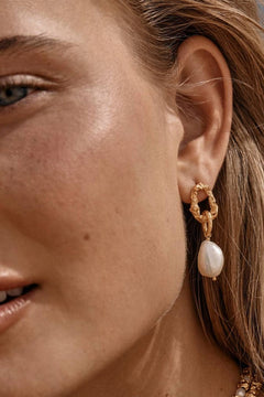 Azar Earrings by Amber Sceats - gold drop earrings with freshwater pearls and chain links, designed for elevated styling.