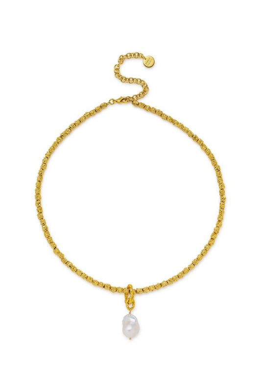 Azar Necklace by Amber Sceats - gold necklace with freshwater pearl pendant and chain links, designed for elevated statement styling.