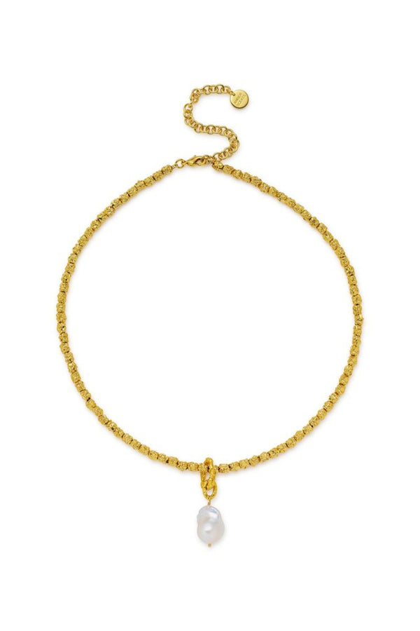 Azar Necklace by Amber Sceats - gold necklace with freshwater pearl pendant and chain links, designed for elevated statement styling.