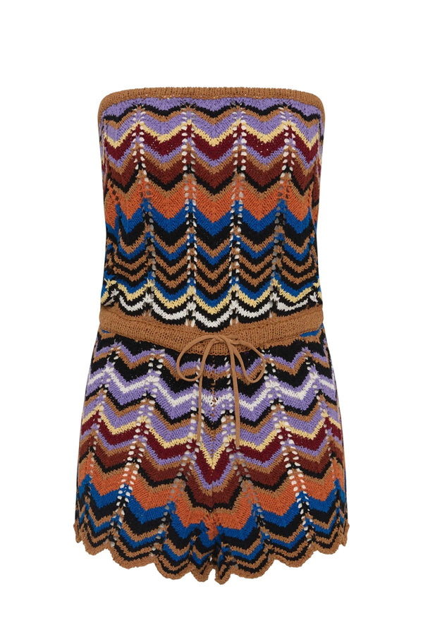 Azul Playsuit Cadaqués Stripe by Faithfull the Brand – a striped knit playsuit with strapless fit. Perfect for resort styling.