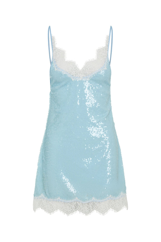 Blair Sequin Lace Mini Dress Blue