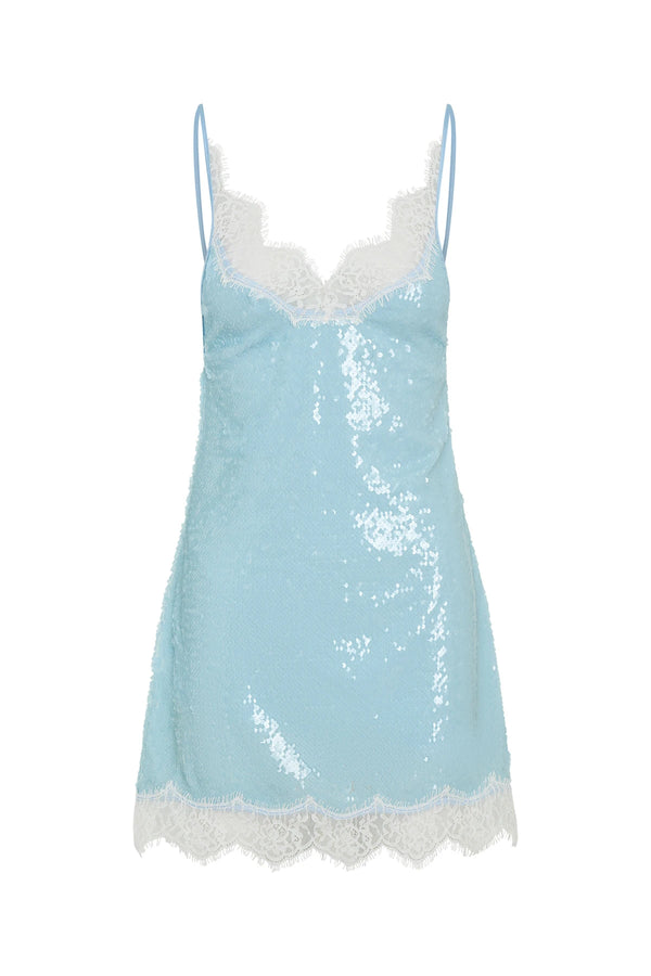 Blair Sequin Lace Mini Dress Blue