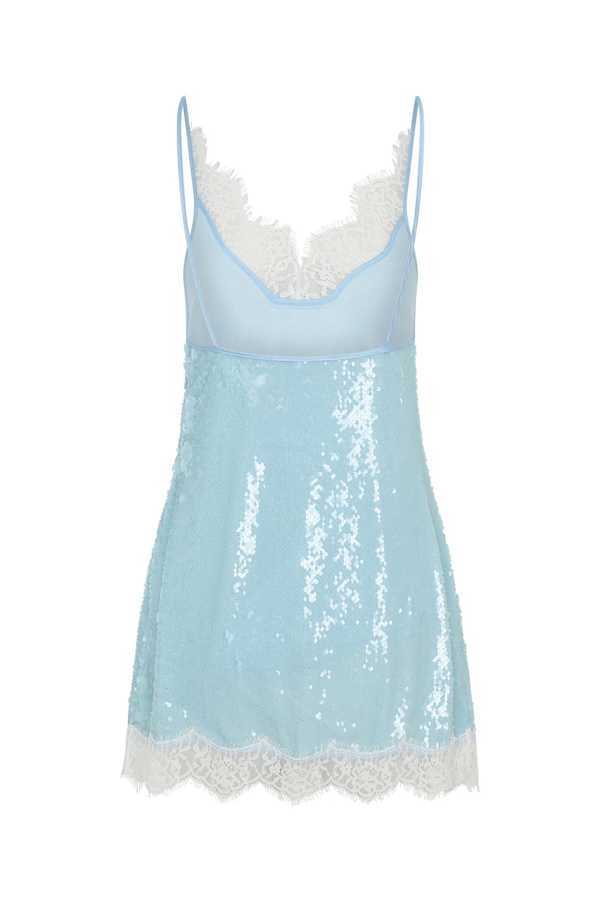 Blair Sequin Lace Mini Dress Blue by Sneaky Link, a sparkly mini dress with V neckline, sequin finish and lace trim.
