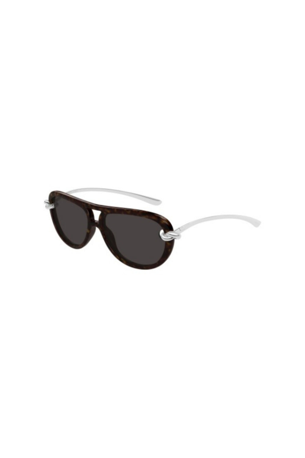 BV1418S002 Havana by Bottega Veneta – aviator sunglasses with knot detail and rounded frame. Perfect for everyday styling.