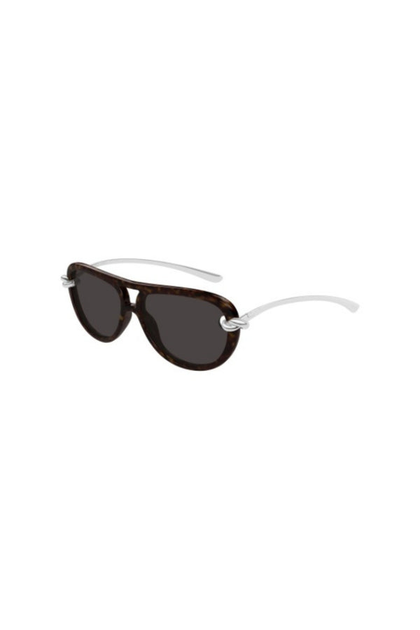 BV1418S002 Havana by Bottega Veneta – aviator sunglasses with knot detail and rounded frame. Perfect for everyday styling.