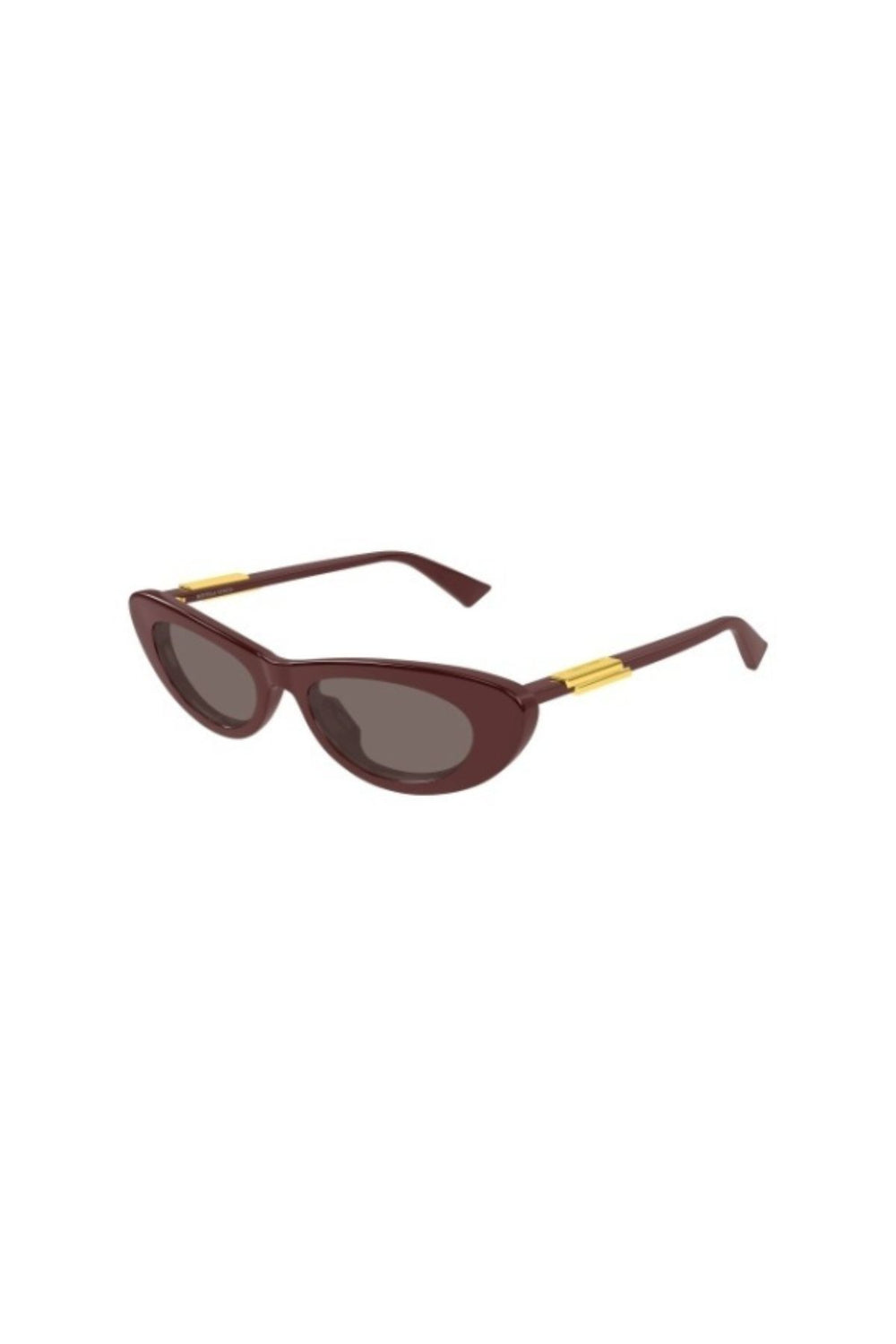 BV1447S003 Burgundy by Bottega Veneta - oval sunglasses with burgundy frame and ribbon detail temples, perfect for refined everyday styling.
