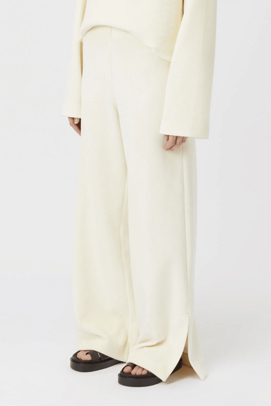 Baie Lounge Pant Winter White by Camilla and Marc, relaxed pants with elastic waist and split hem. Perfect for casual wear or off duty looks.