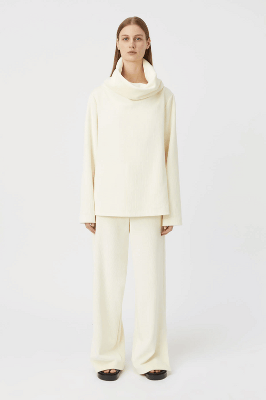 Baie Lounge Pant Winter White by Camilla and Marc, relaxed pants with elastic waist and split hem. Perfect for casual wear or off duty looks.