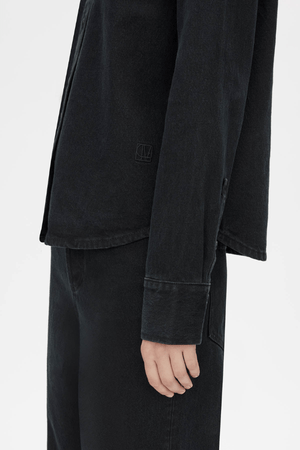 Bay Denim Shirt Inky Black by Camilla and Marc, slim-fit silhouette with monogram embroidery and corozo buttons, perfect for elevated everyday or chic casual looks.
