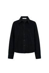 Bay Denim Shirt Inky Black by Camilla and Marc, slim-fit silhouette with monogram embroidery and corozo buttons, perfect for elevated everyday or chic casual looks.
