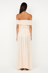 Camille Off Shoulder Top by Bec + Bridge, a sheer peach mesh top with an off-shoulder neckline and body-skimming fit for chic, feminine style.