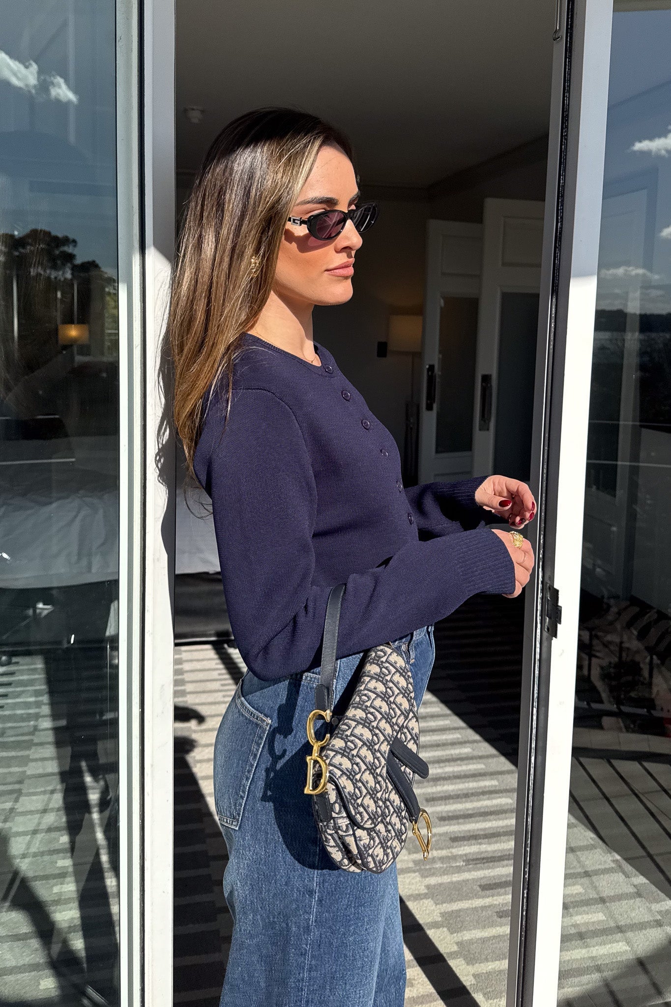 Frances Cardigan Navy by Sneaky Link, soft viscose blend with high scoop neck, long sleeves, and button front, perfect for any outfit.