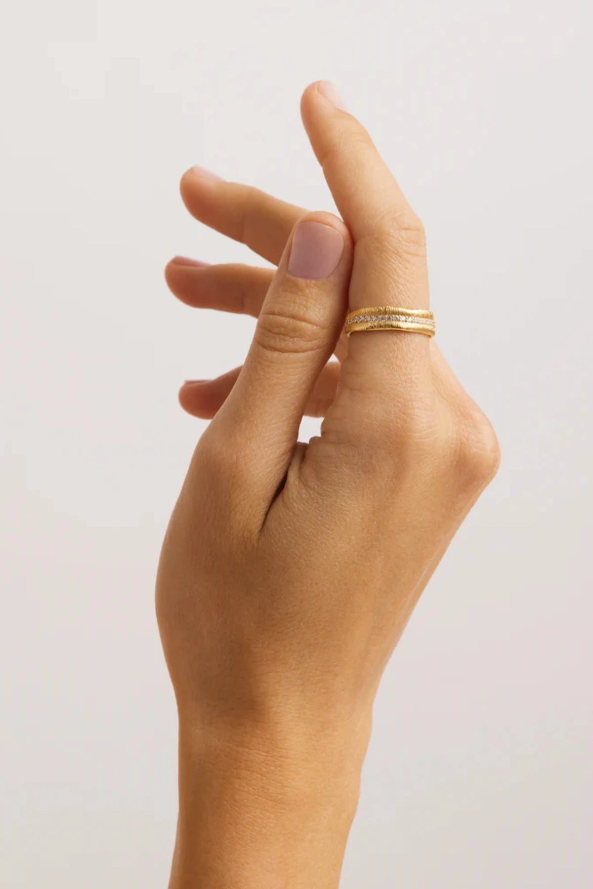 Begin Again Ring by By Charlotte, gold vermeil band with textured leaf detail and cubic zirconias, a trendy piece perfect for layering or meaningful wear.