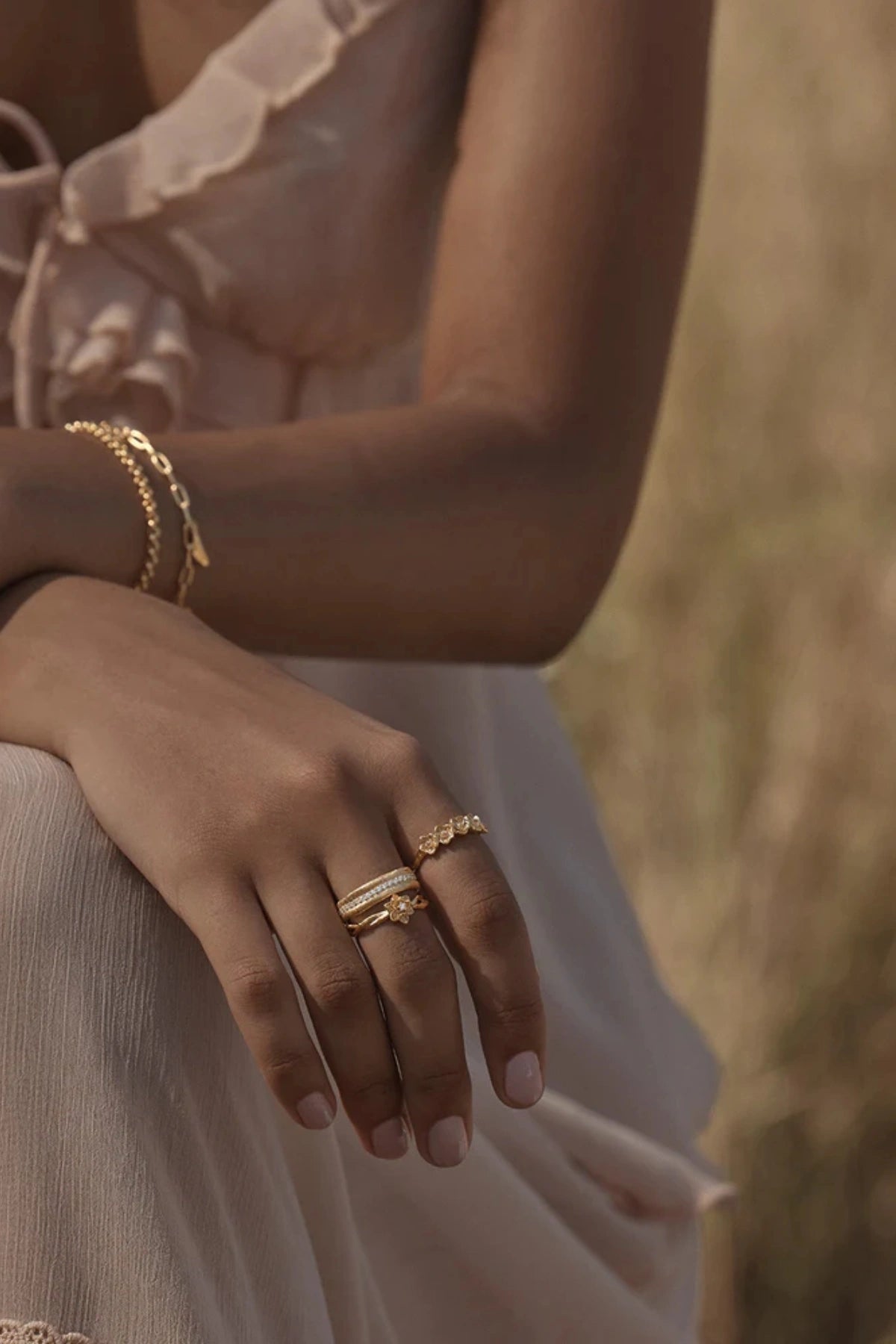 Begin Again Ring by By Charlotte, gold vermeil band with textured leaf detail and cubic zirconias, a trendy piece perfect for layering or meaningful wear.