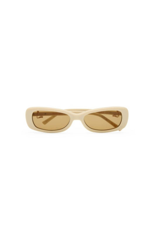 Bella Beige Sunglasses by Luv Lou – a slim rectangular frame with khaki brown lenses and gold hardware. Perfect for timeless everyday wear.