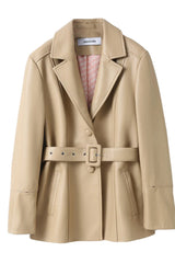 Betty Leather Jacket Latte by Ppeached - lamb leather jacket with shearling collar and belt, designed for a refined statement look.