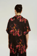 Big Shirt Chocolate Petals by Summi Summi – relaxed floral button up shirt with short sleeves and silky drape.