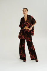 Big Shirt Chocolate Petals by Summi Summi – relaxed floral button up shirt with short sleeves and silky drape.
