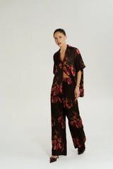 Big Shirt Chocolate Petals by Summi Summi – relaxed floral button up shirt with short sleeves and silky drape.
