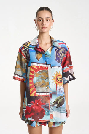 Big Shirt by Summi Summi, oversized button-up shirt featuring the Loco collage print in lightweight Tencel for relaxed styling.
