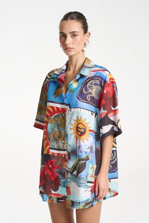 Big Shirt by Summi Summi, oversized button-up shirt featuring the Loco collage print in lightweight Tencel for relaxed styling.