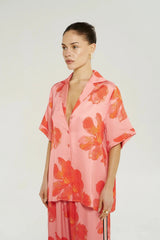 Big Shirt in Peach Petals by Summi Summi, a silky button-up shirt with a hand-painted floral print and relaxed fit.