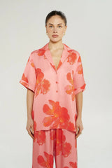 Big Shirt in Peach Petals by Summi Summi, a silky button-up shirt with a hand-painted floral print and relaxed fit.